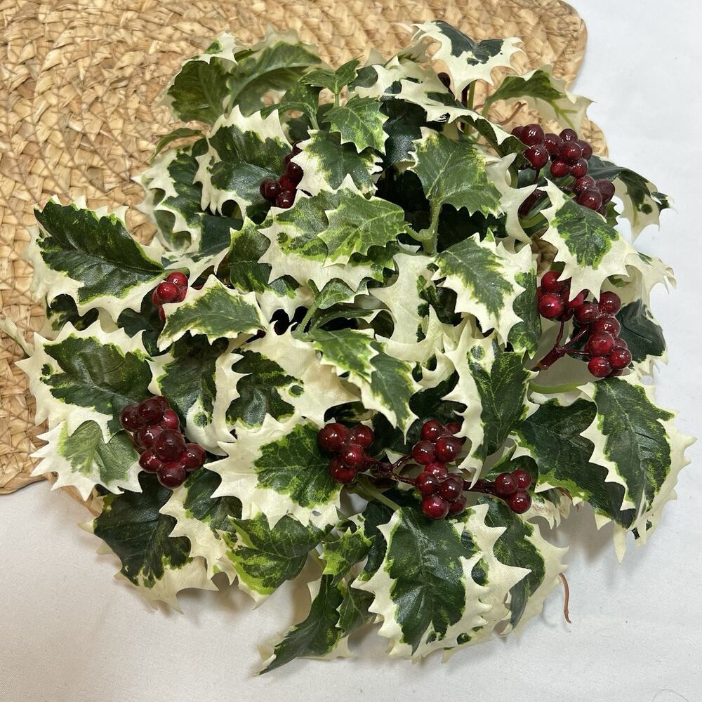 Vintage Candle Ring Centerpiece Wreath Variegated Green White Holly Red Berries